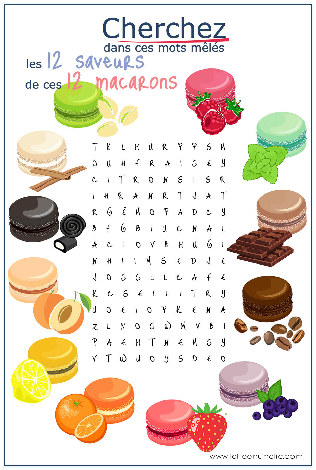 pasatiempos para niños en francés sopa de letras les macarons